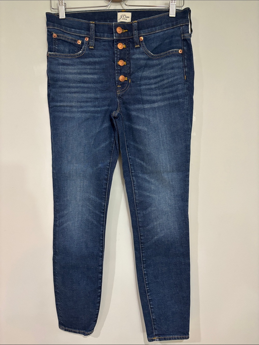 J. Crew Dark Blue High-Rise Button-Fly Skinny Jeans